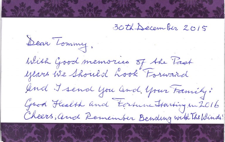 Handwritten note from Harald to Tommy